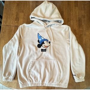 Disney Fantasia Mickey Mouse Beige Fleece Pullover Hoodie Mens Oversized Size M